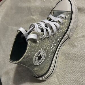 Converse Silver Glitter High Top Sneaker with White Accents